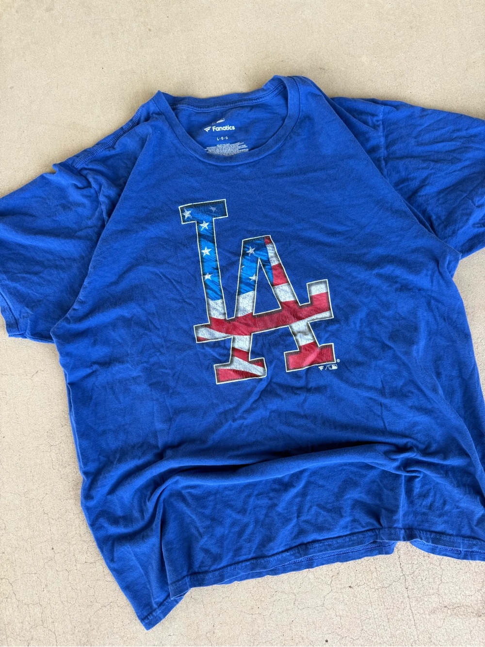 Los Angeles Dodgers American Flag LA Logo T-Shirt Size Large